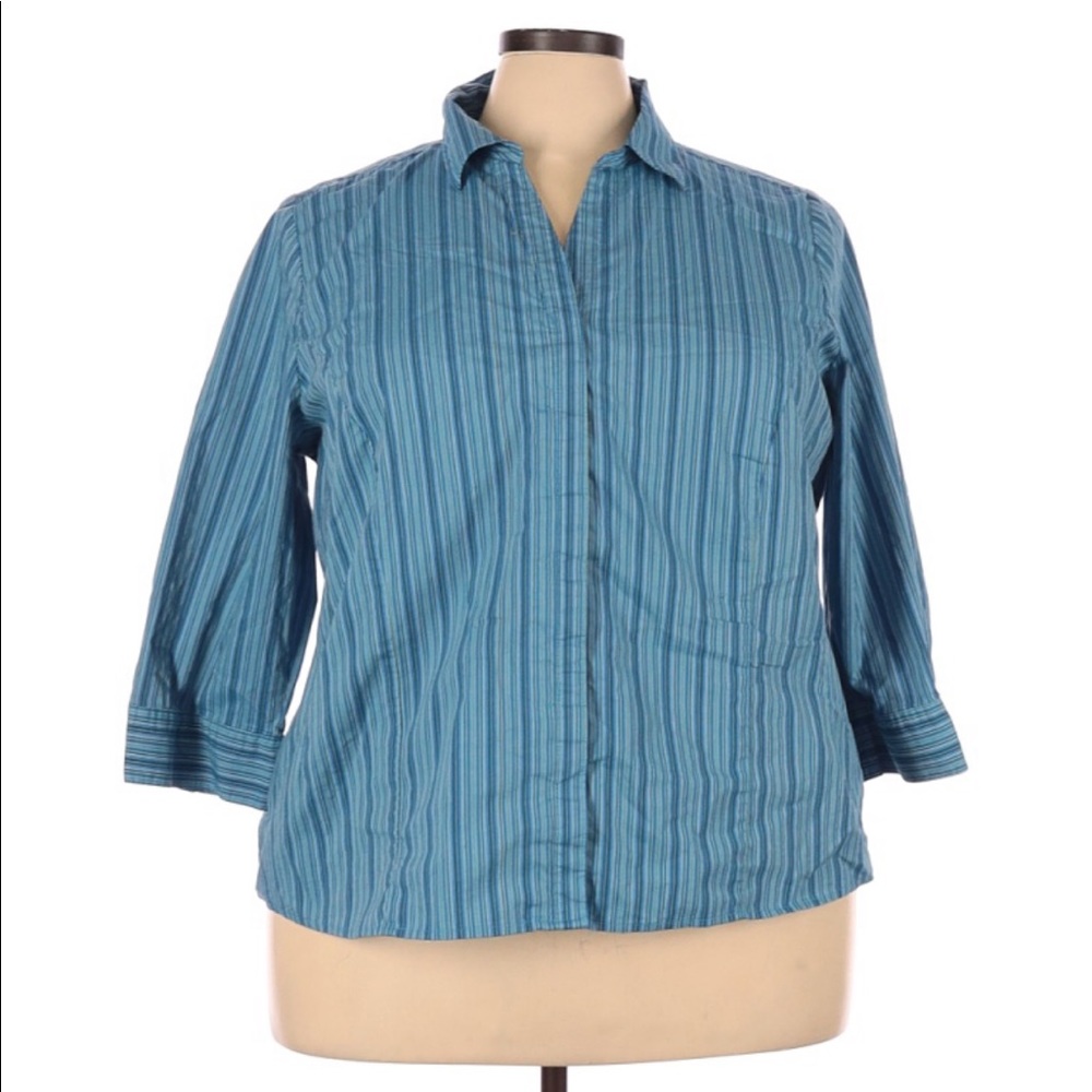 Blue Stripe Button Up Blouse Long Sleeve 3X
